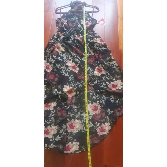 Black Floral Asymmetric Choker Neck Midi Dress Sze M - Picture 3 of 5